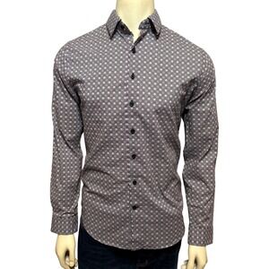 Express Slim Fit Mens Small Medallion Print Button Down Shirt Black Burgundy S